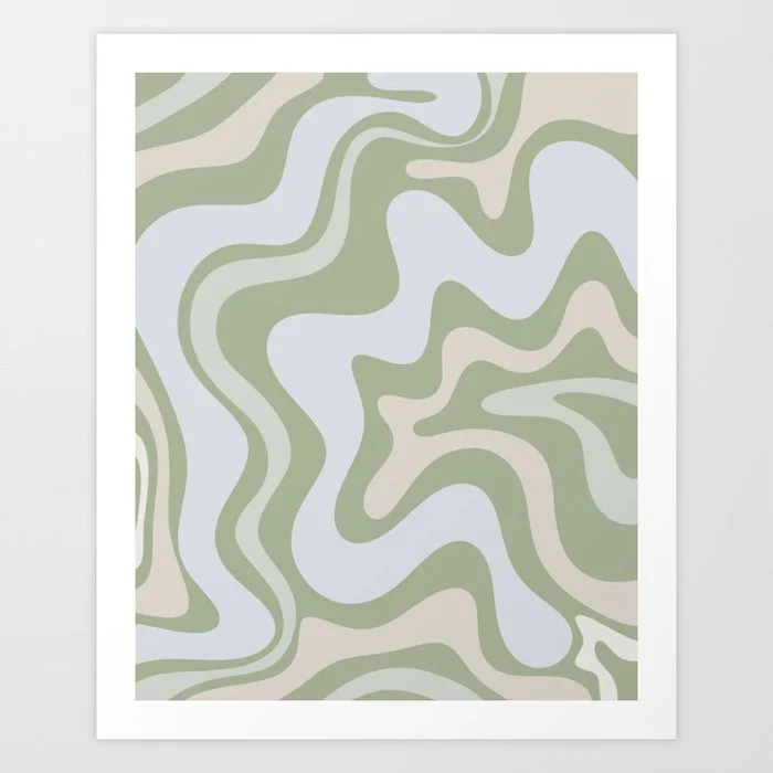 Liquid Swirl Contemporary Abstract Pattern in Light Sage Green Art Print Art Print