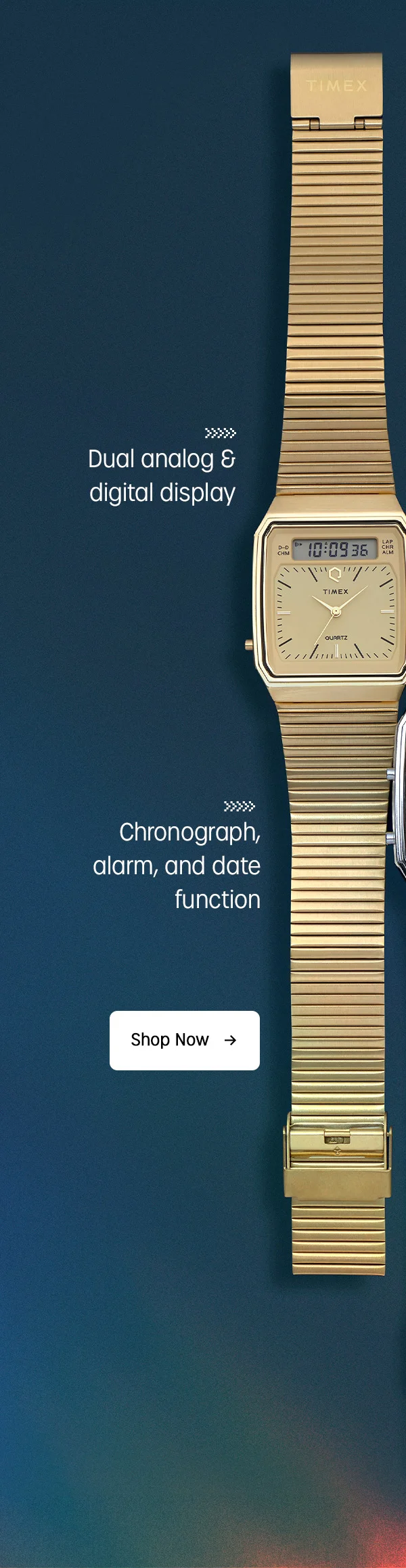 Dual analog & digital display | Chronograph, alarm, and date function  | Shop Now