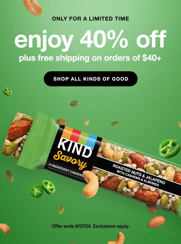 enjoy 40% off plus free shipping on orders of $40+