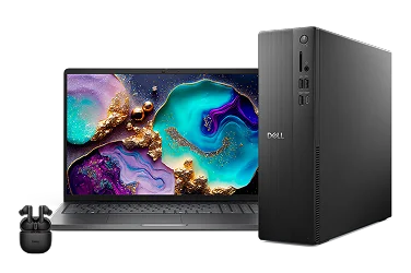 A Dell 14 Plus Laptop computer next to a Dell 27 Monitor.