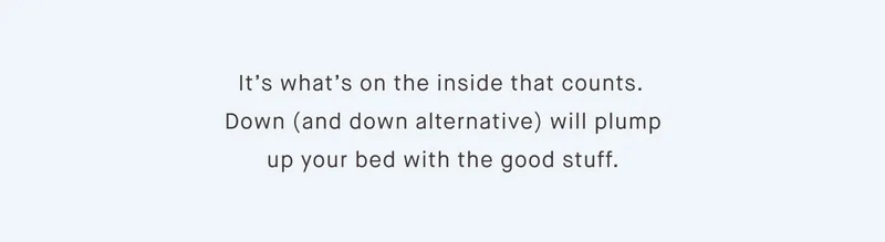 It’s what’s on the inside that counts.  Down (and down alternative) will plump up your bed with the good stuff.