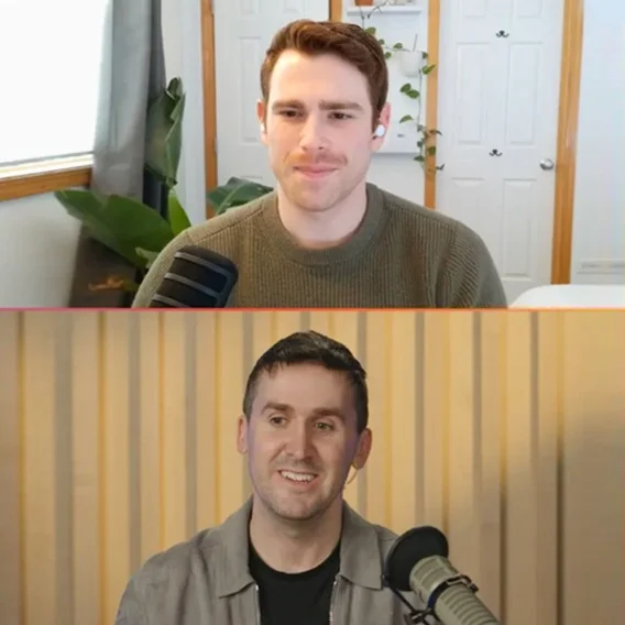 An image of two pictures, over/under, of two people speaking into a microphone