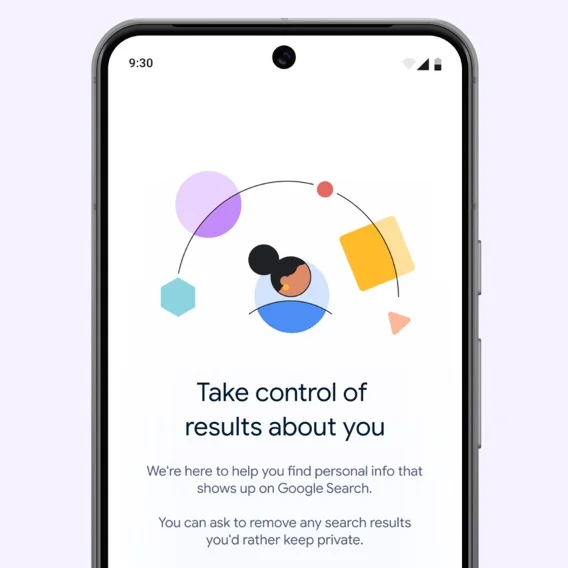 Illustration of a smartphone with the text 'Take control of results about you'