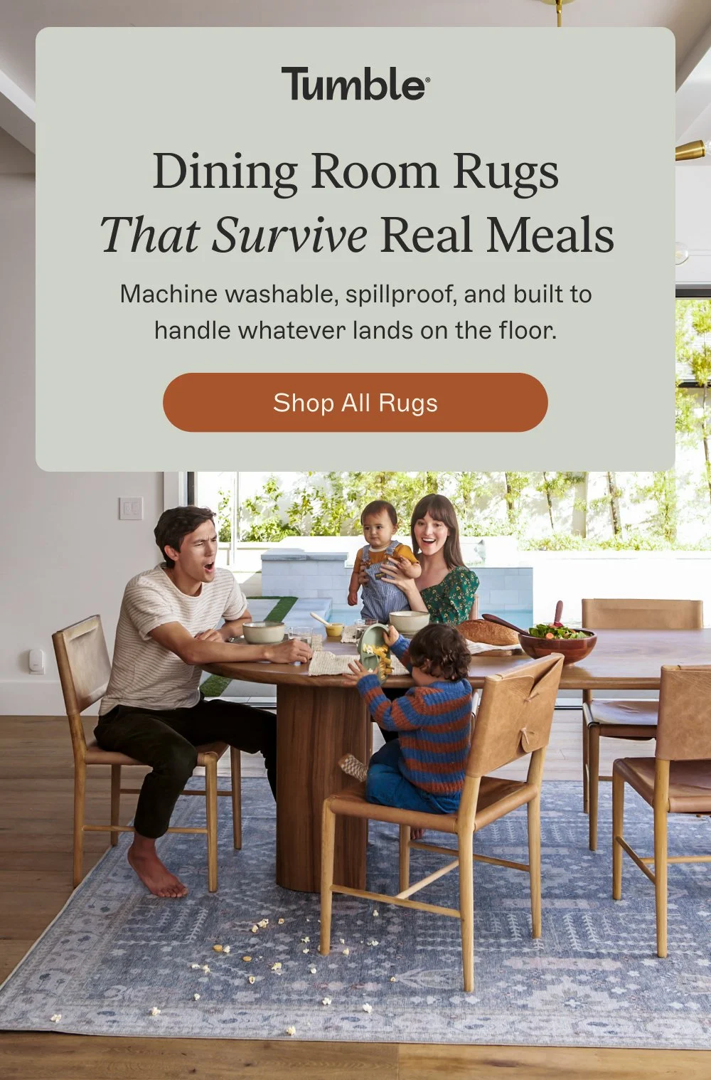 Dining Room Rugs That Survive Real Meals Machine washable, spillproof, and built to handle whatever lands on the floor. Shop All Rugs