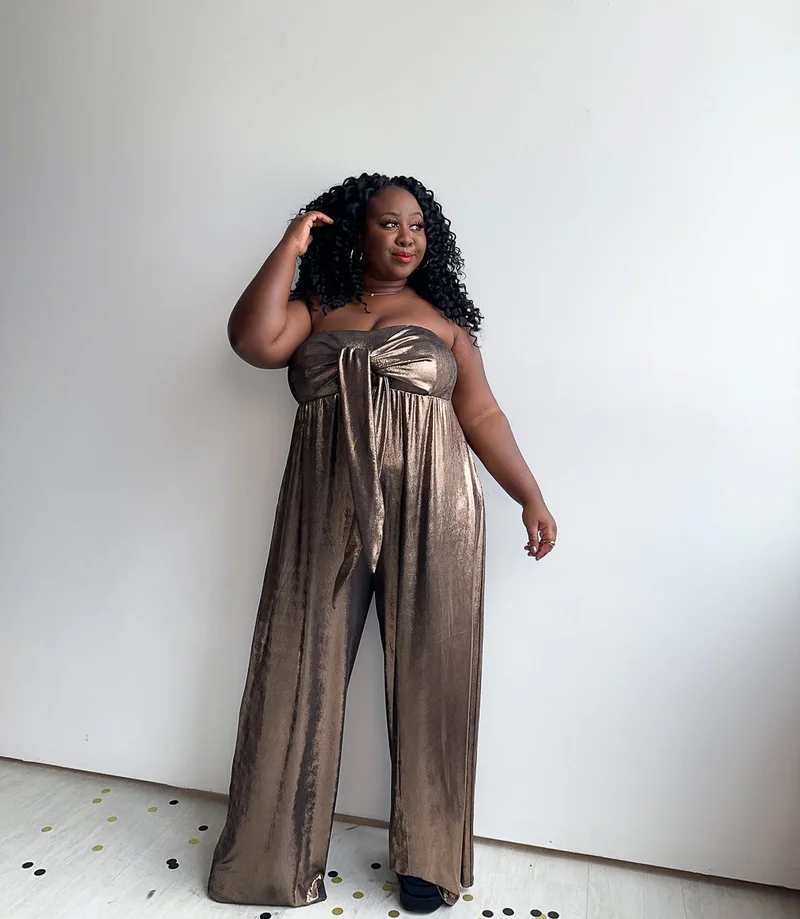 Image of Double-Take Wide Leg Jumpsuit in Gold Metallic
