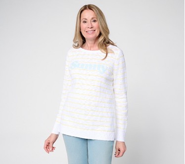 Belle Beach by Kim Gravel Slub Seaside Sayings Striped Sweater