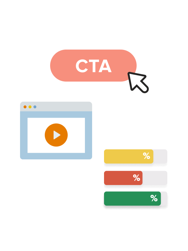 Icons for a CTA, 
a video and a poll