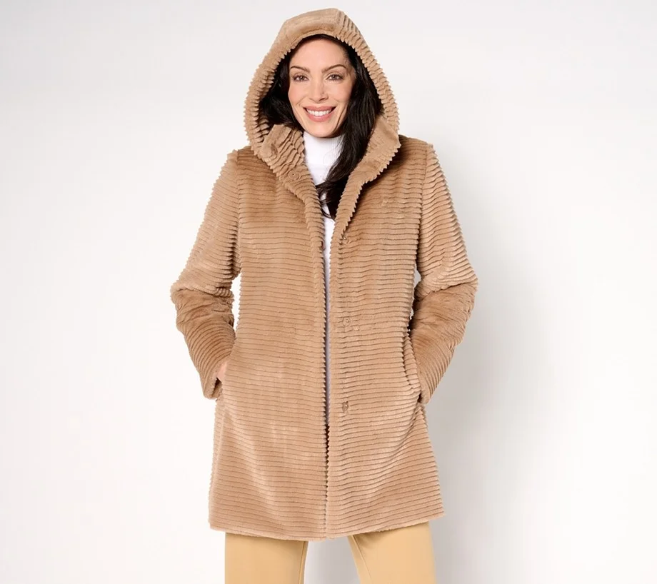 Dennis Basso Petite Faux Mink Anorak Jacket with Removable Hood