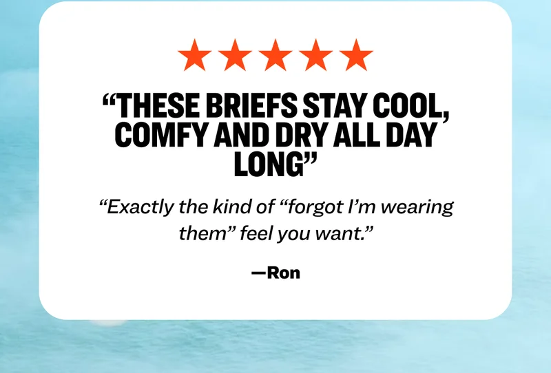Five-star review: "These briefs stay cool, comfy and dry all day long. Exactly the kind of "forgot I'm wearing them" feel you want." —Ron