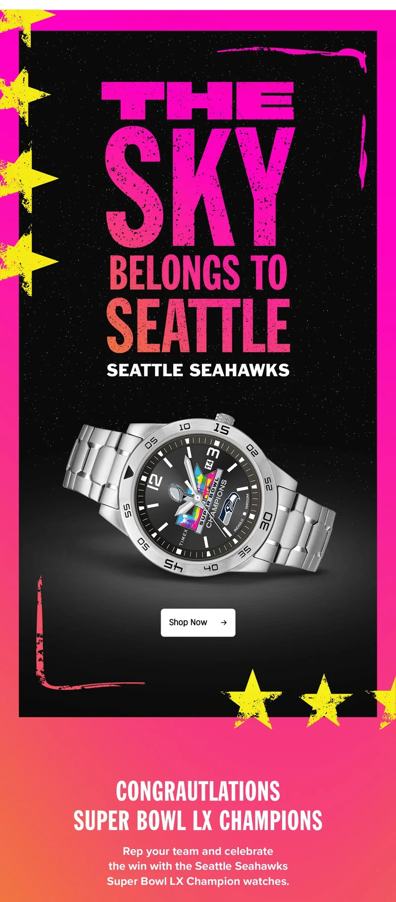 Super Bowl LX Champions Seattle Seahawks -Timex Citation
