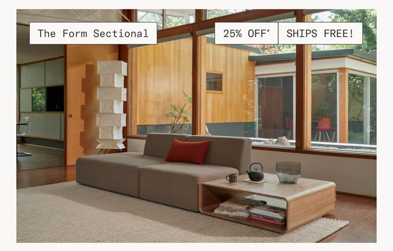 The Form Sectional. Now 25% off with free shipping. This weekend only!