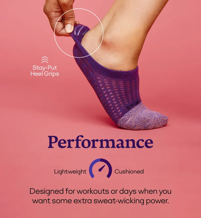 STAY PUT HEEL GRIPS | PERFORMANCE | DESIGNED FOR WORKOUTS OR DAYS WHEN YOU WANT SOME EXTRA SWEAT-WICKING POWER.
