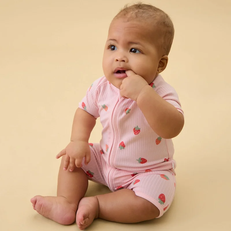 Strawberry Fields Ribbed Summer Baby Pajamas