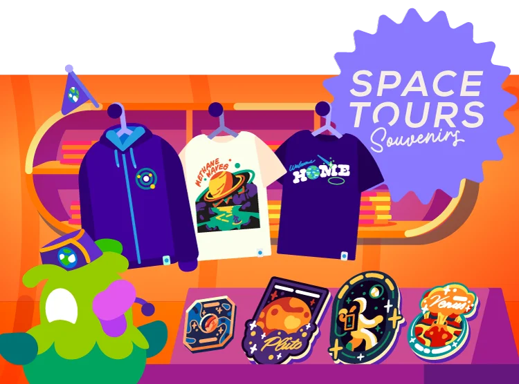 Space Tours Souvenirs - Gift Shop Illustration