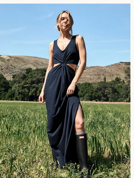 Maxi Around The World Front Twist Dress in Nocturnal Navy