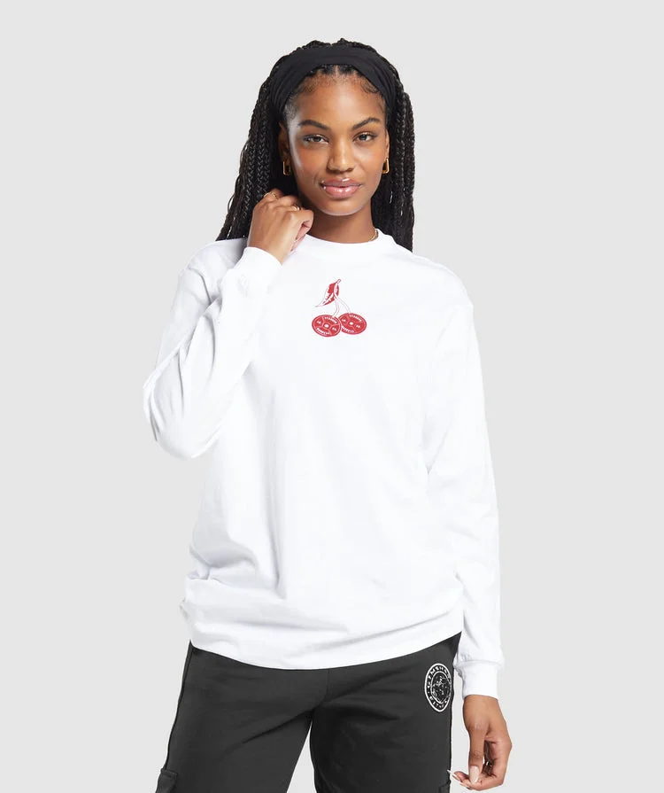 BARBELL CHERRIES LONG SLEEVE TOP - White