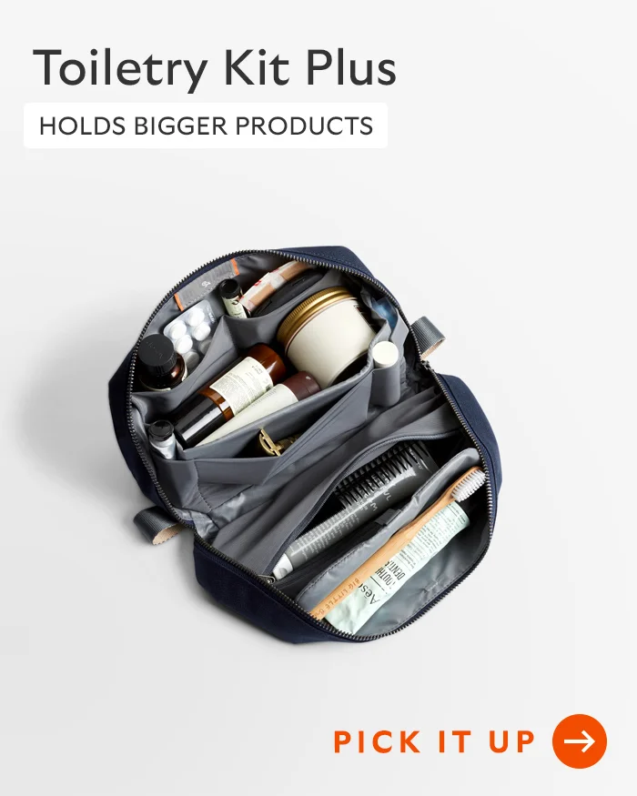 [Header] Toiletry Kit Plus [Blurb] Holds bigger products