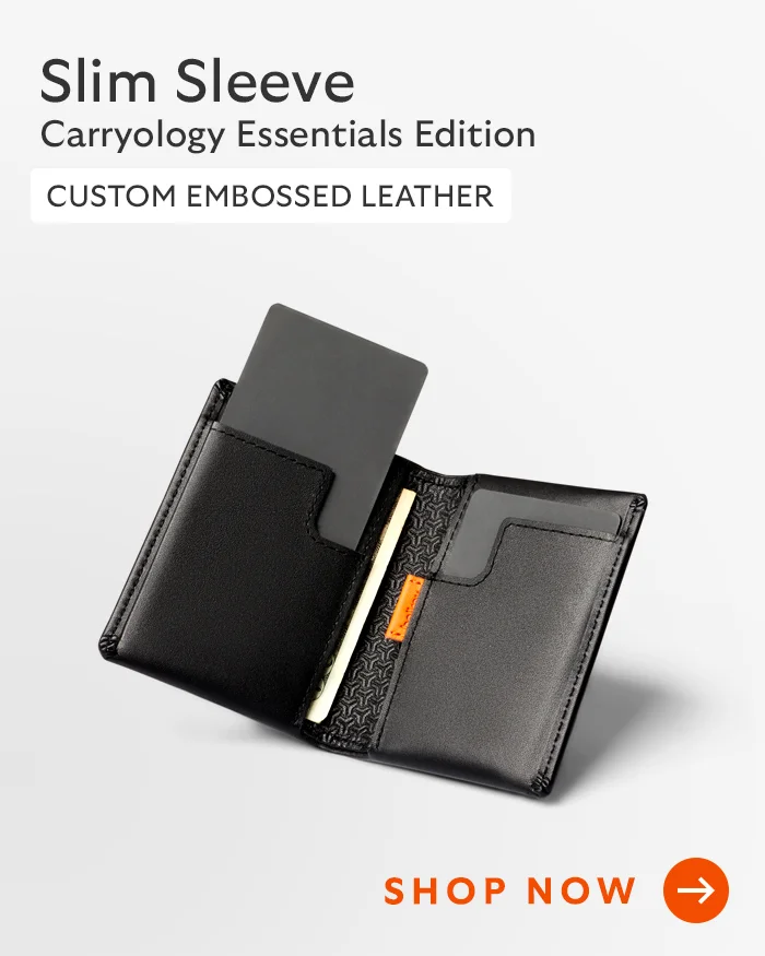 [Header] Slim Sleeve - Carryology Essentials Edition [Blurb] Custom embossed leather