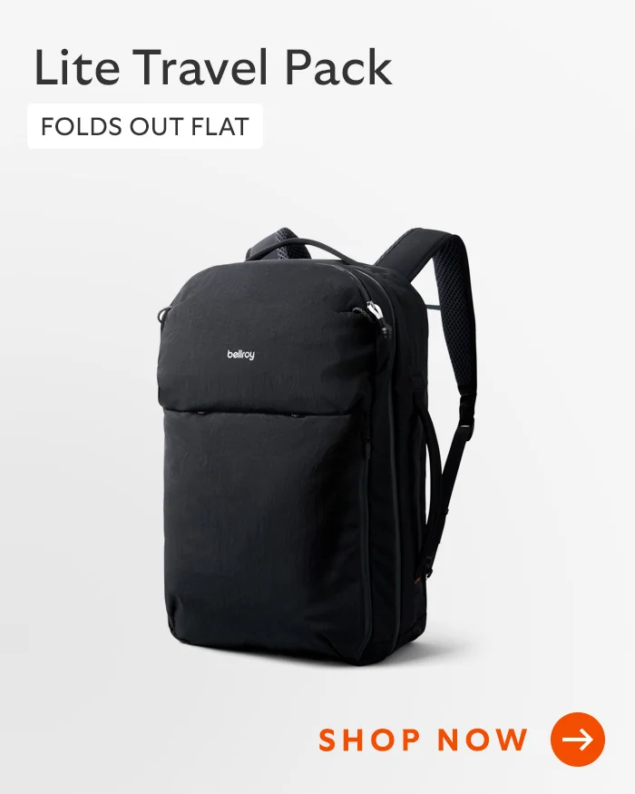 [Header] Lite Travel Pack [Blurb] Folds out flat