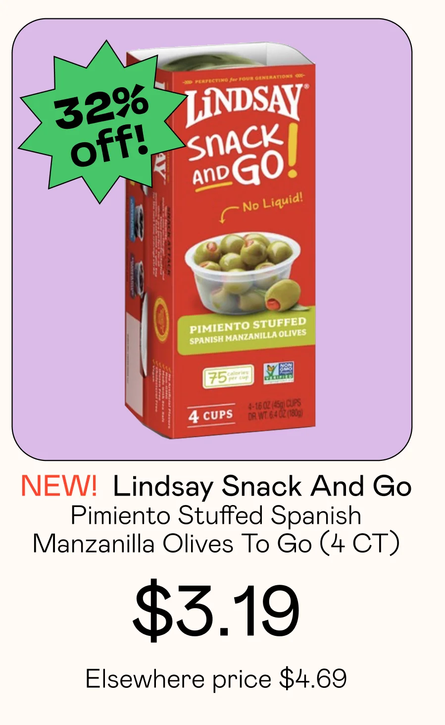 Pimiento Stuffed Spanish Manzanilla Olives To Go (4 CT)