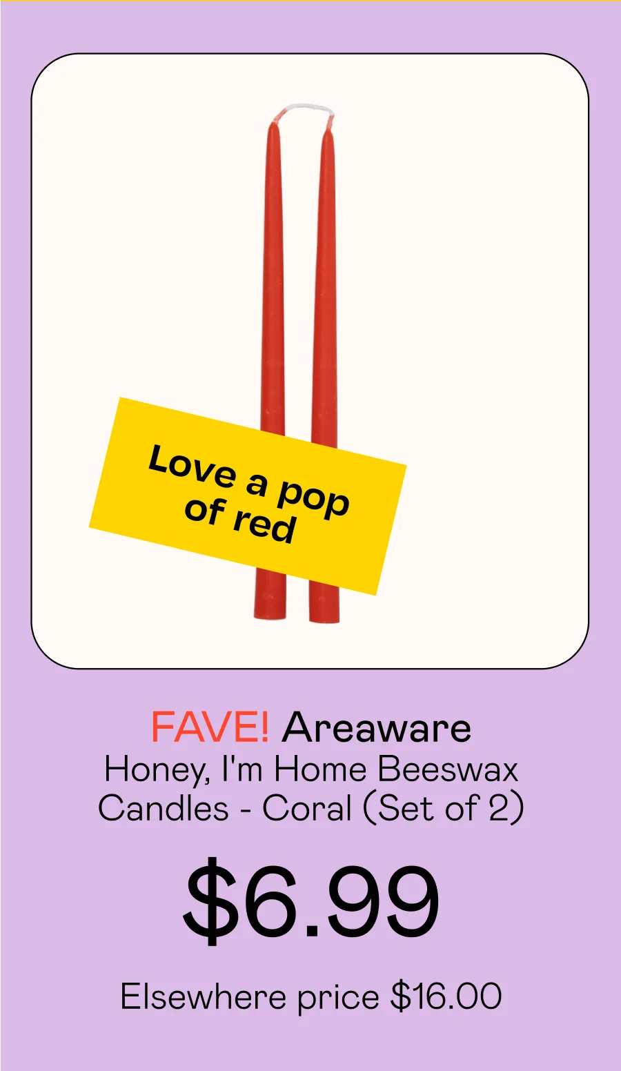 Honey, I'm Home Beeswax Candles - Coral (Set of 2)