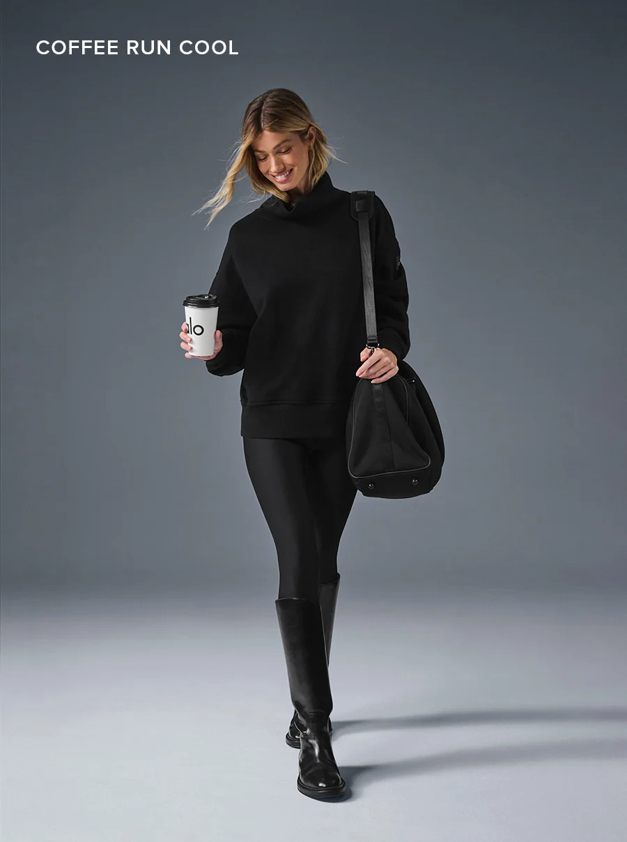 Coffee Run Cool: Hazy Mock Neck Pullover - Black