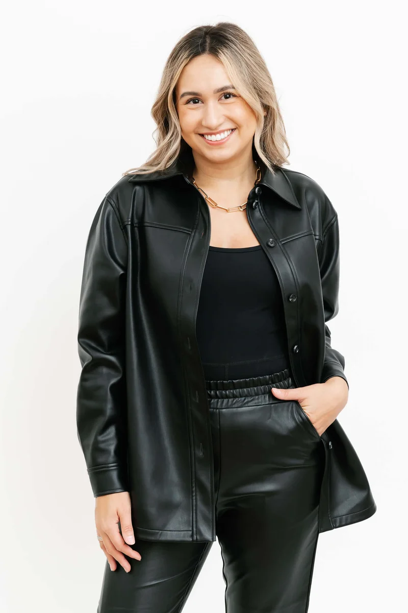 Image of Murphy Vegan Leather Shirt in Midnight Black