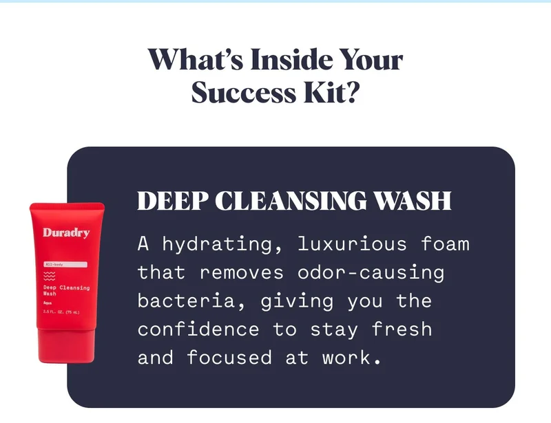 Deep Cleansing Wash A hydrating, luxurious foam that removes odor-causing bacteria, giving you the confidence to stay fresh  and focused at work.