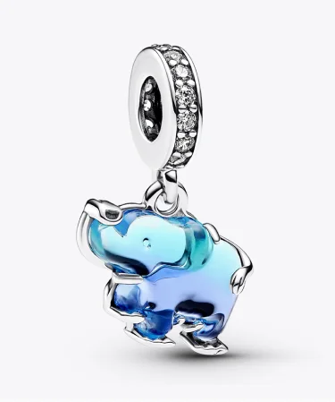 Blue Murano Glass Elephant Dangle Charm