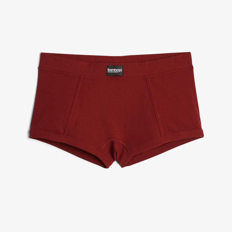 Image of Bamboo Rib Boy Shorts - Burgundy