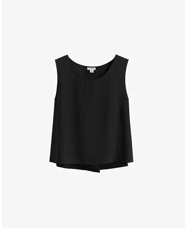 Washable Silk Cropped Overlay Tank Black