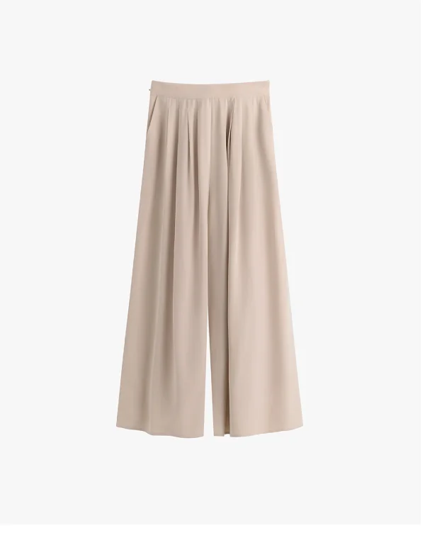 Washable Silk Cropped Pleated Pant Sand