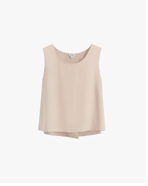 Washable Silk Cropped Overlay Tank Sand