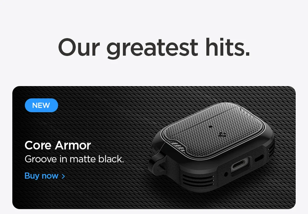 Our greatest hits for AirPods Pro 3. AirPods Pro 3 case Core Armor. Groove in matte black.