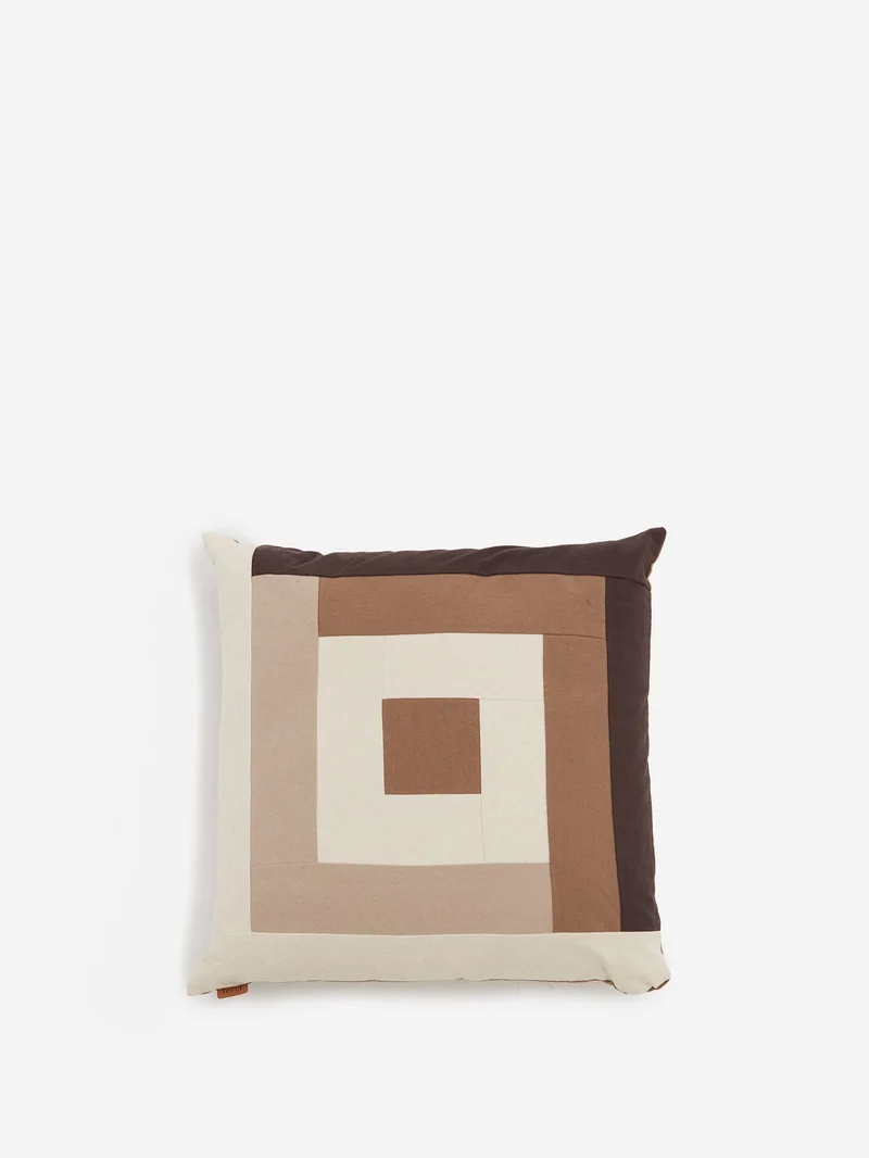 Image of ferm LIVING Border Patchwork Cushion - Coffee/Dark Sand