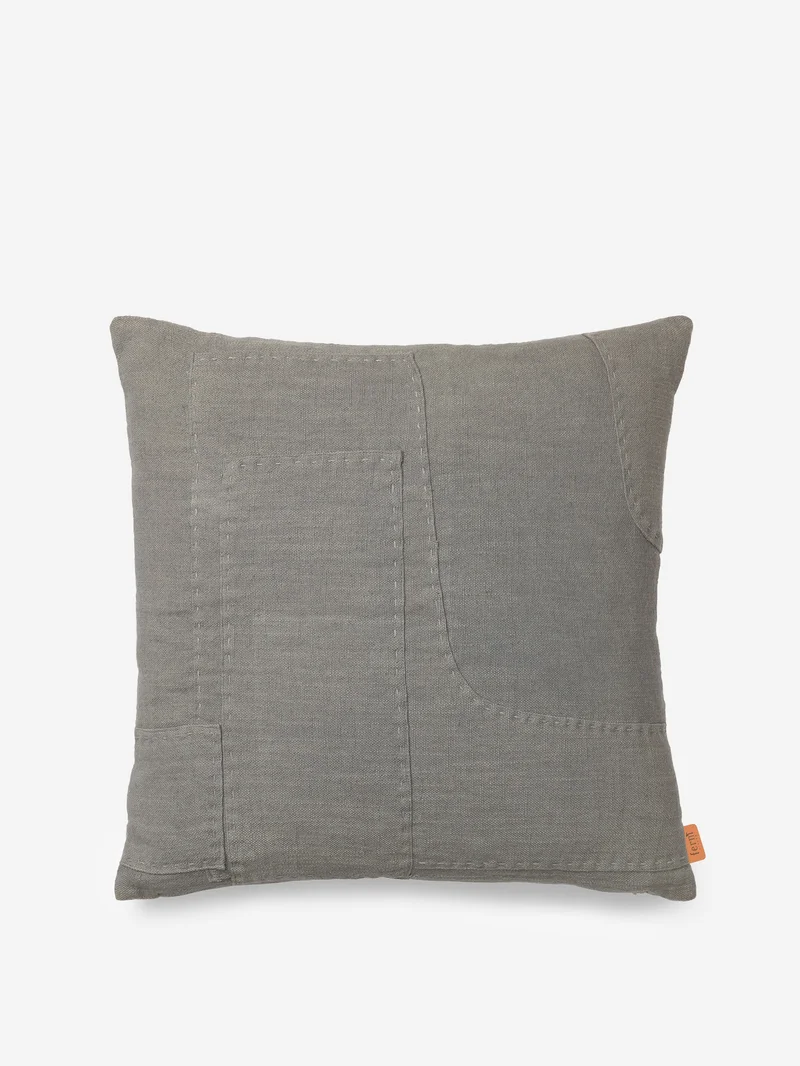 Image of ferm LIVING Darn Patchwork Cushion - Blue Grey