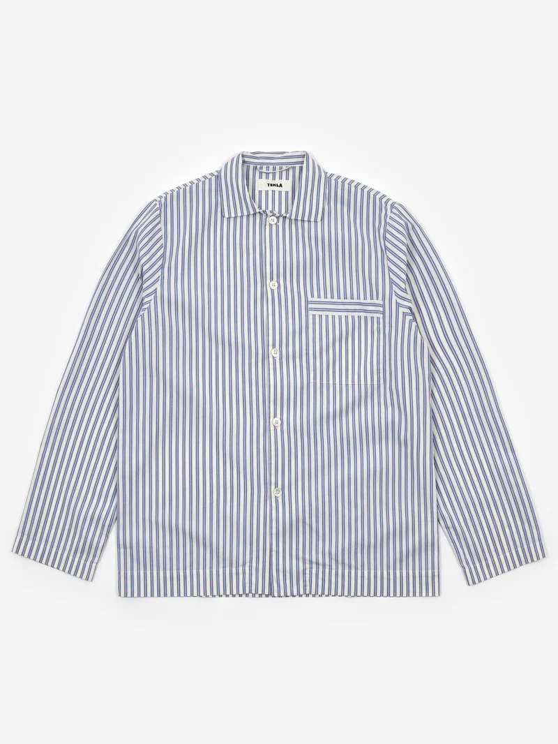 Image of TEKLA Cotton Poplin Pyjama Shirt - Skagen Stripes