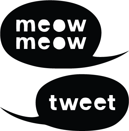 Meow Meow Tweet logo in black, with two speech bubbles that say "meow meow" and "tweet"