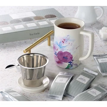 Tea Forte 15 ct Single Steep Teas with Fiore Steeping Mug
