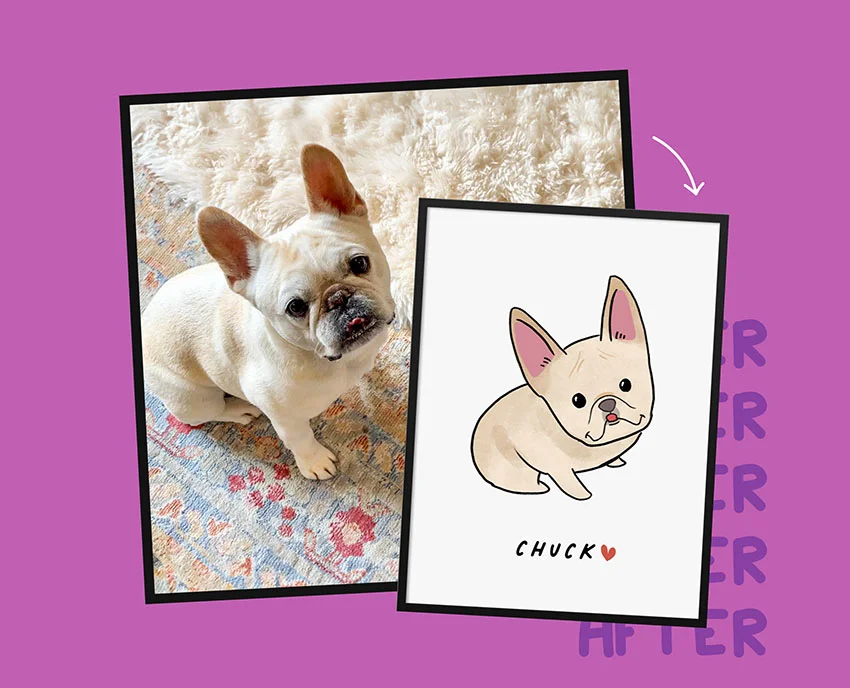 Kawaii Pet Portrait before and after artwork