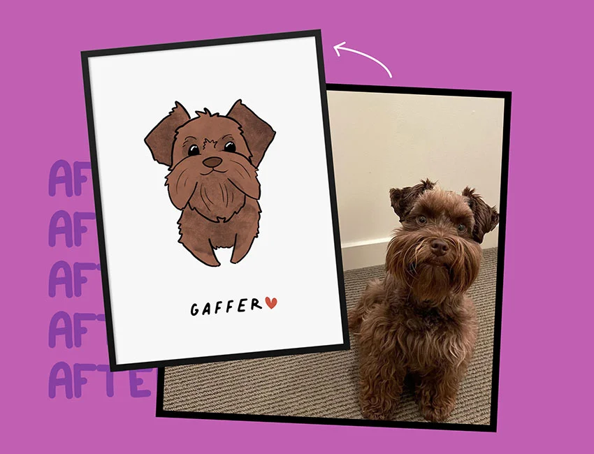 Kawaii Pet Portrait before and after artwork