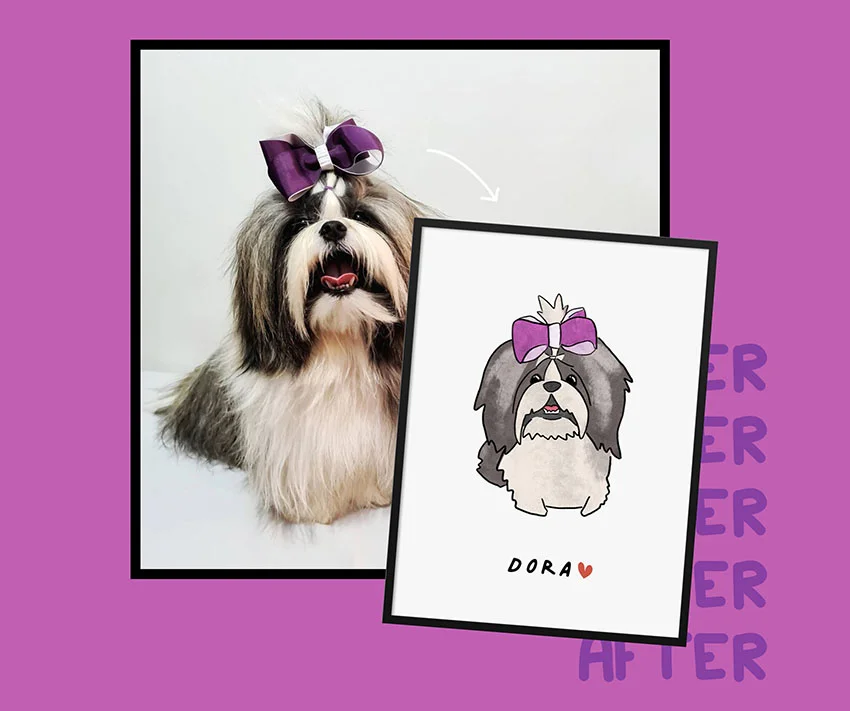 Kawaii Pet Portrait before and after artwork