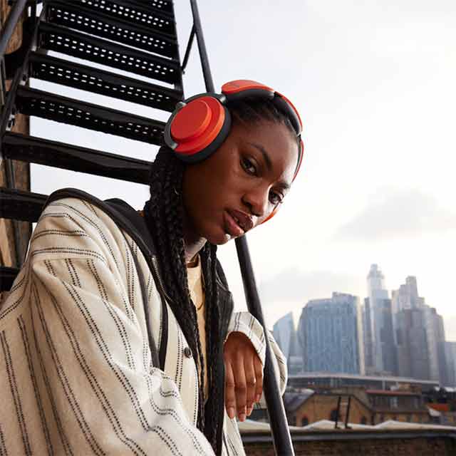 A model wearing Dyson OnTrac™ headphones.