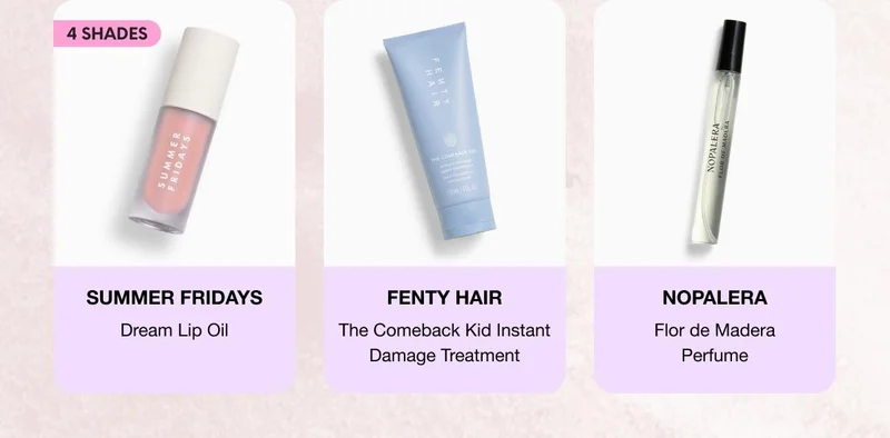 SUMMER FRIDAYS - Dream Lip Oil | FENTY HAIR - The Comeback Kid Instant Damage Treatment | NOPALERA - Flor de Madera Perfume