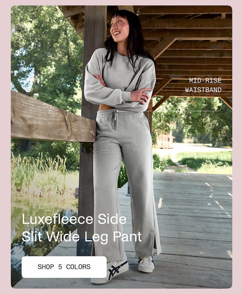 LuxeFleece Side Slit Wide Leg Pant in Light Heather Gray