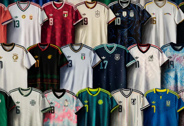 multiple jerseys displayed in rows