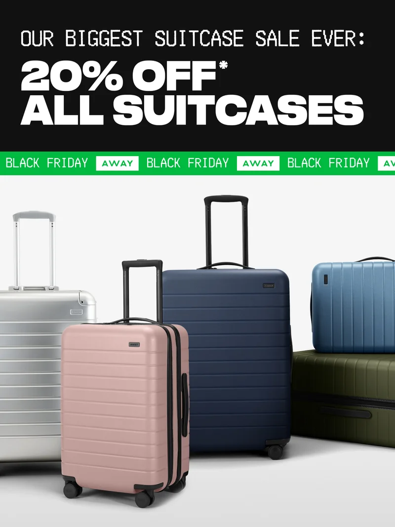 OUR BIGGEST SUITCASE SALE EVER: 20% OFF* ALL SUITCASES