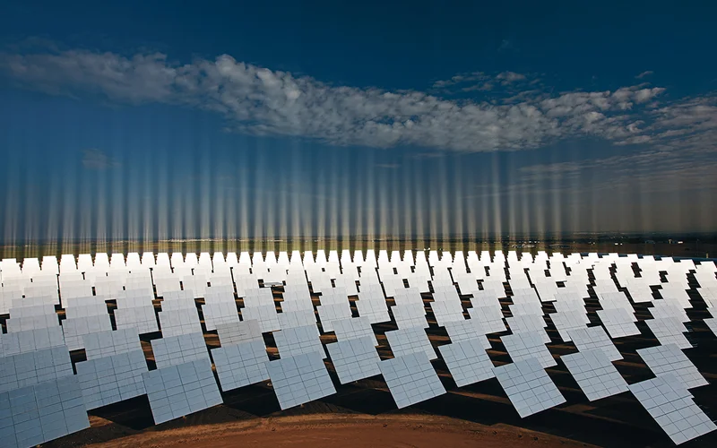 Solar panels catch sunlight at an electric plant in southern Spain, 2008.