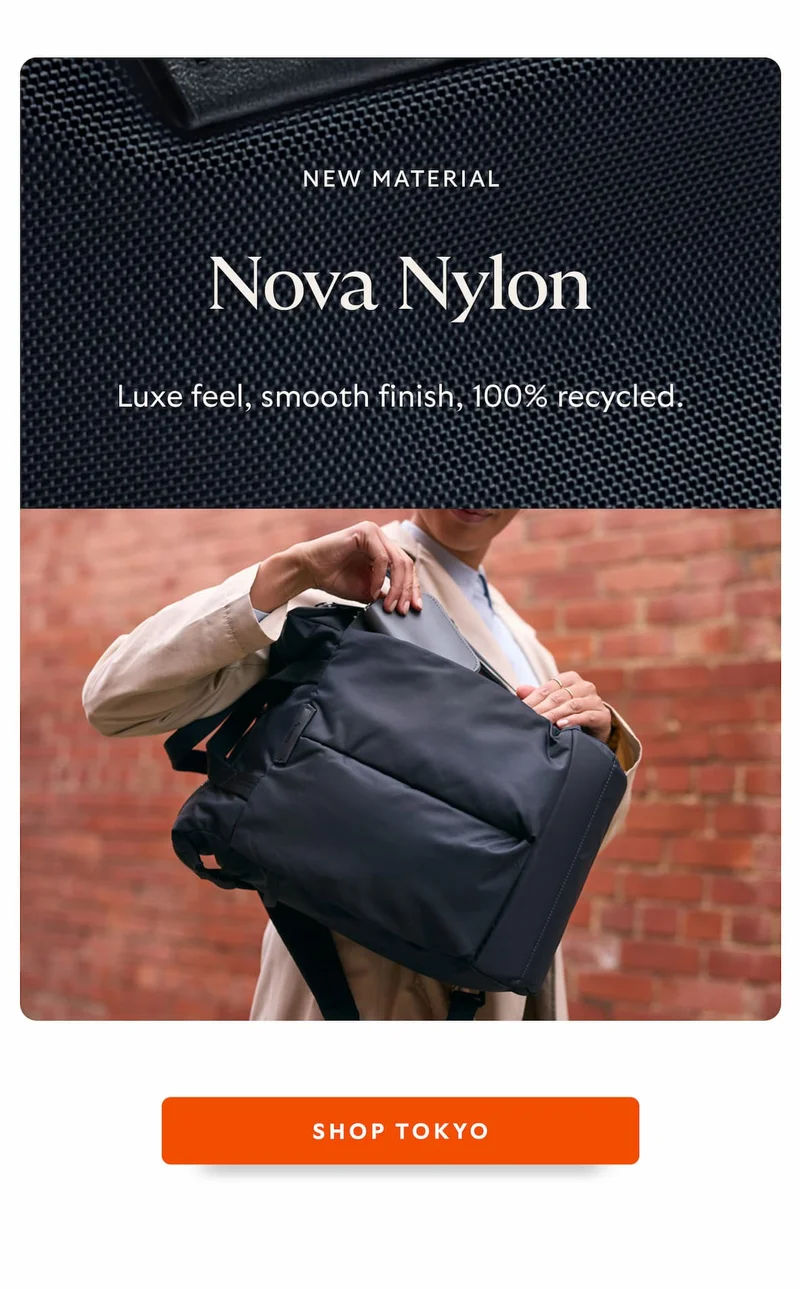 New material: Luxe feel, smooth finish, 100% recycled.