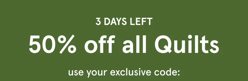 3 Days left 50% off all Quilts | Shop Now